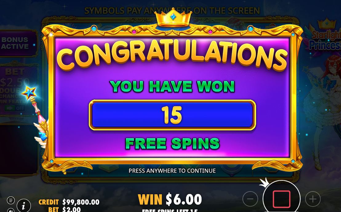 Free Spins startar med lila stjärnhimmel som bakgrund